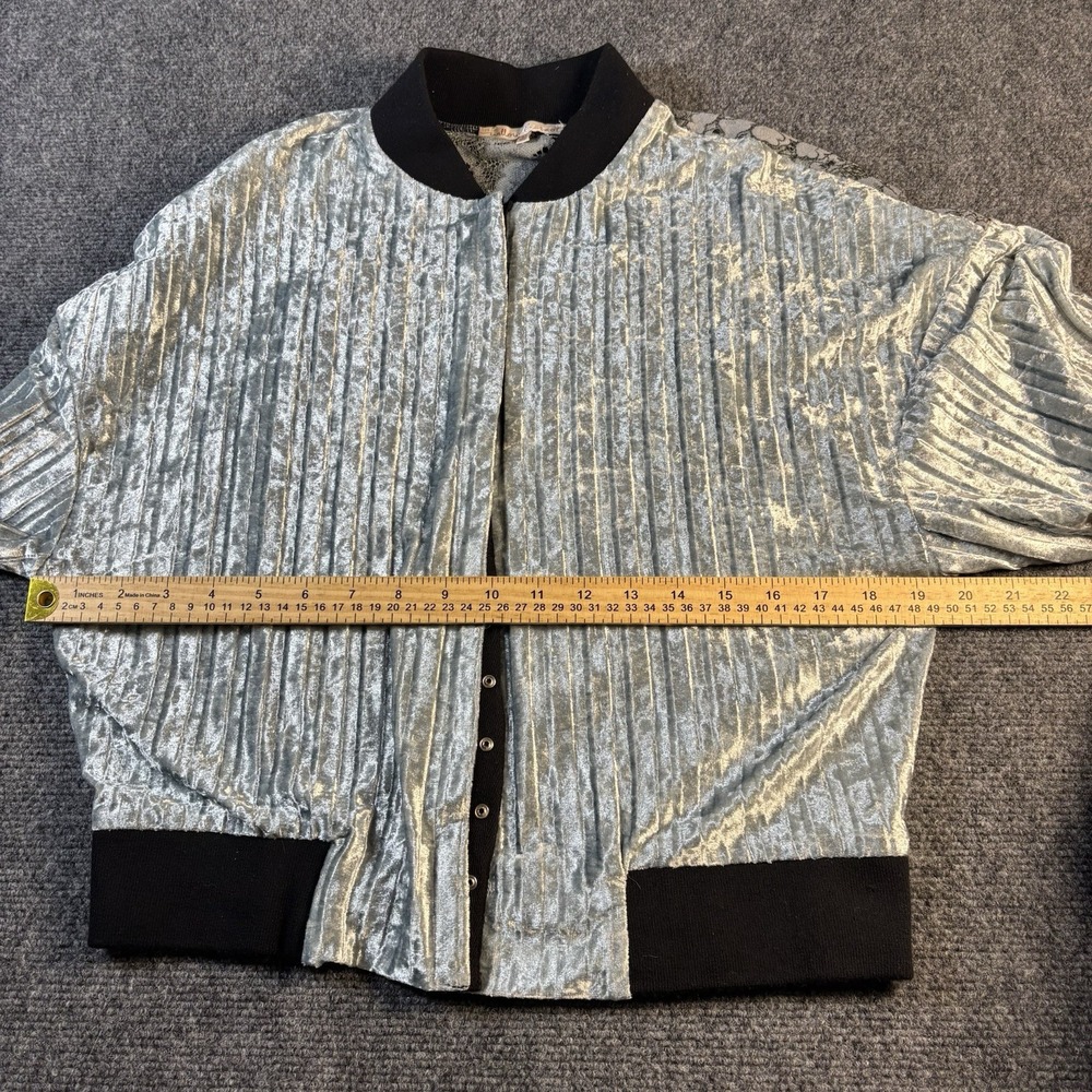 Willow & Root Jacket Women's Med Metallic Snap Buttons Sheer Lace Back‎ Bomber - Picture 3 of 6